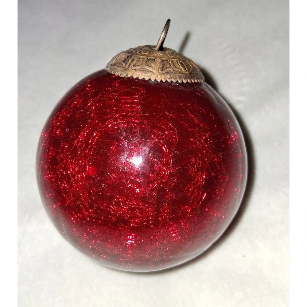 Vintage Midwest Kugel Red Crackle Glass Christmas Ornament 2.75